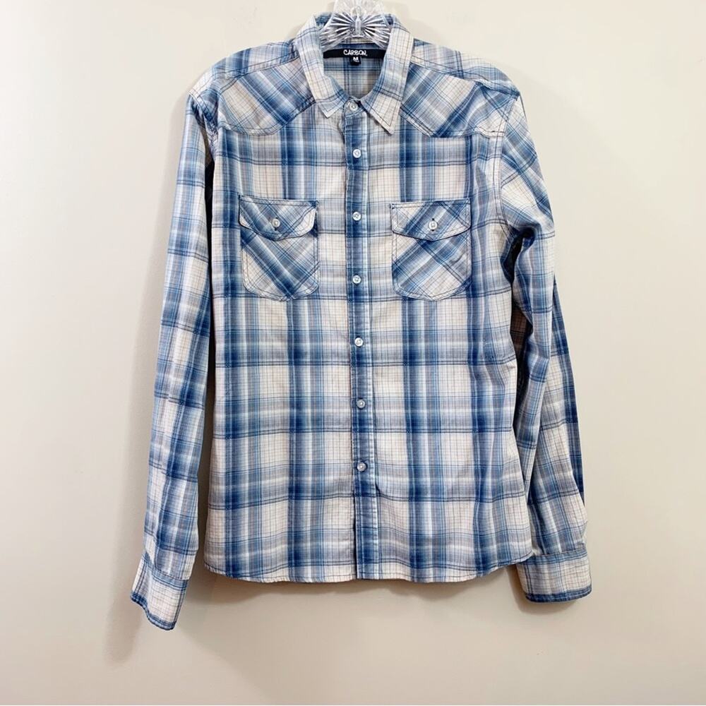 Carbon Slim Fit Plaid Blue/Cream Button Down Long Sleeve Shirt